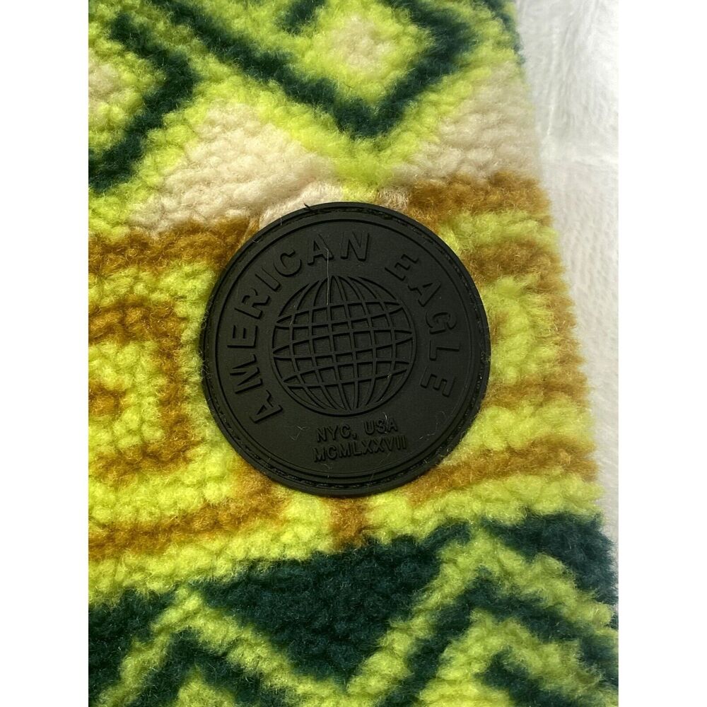 American Eagle Medium Jacket Sherpa Fleece Southwest Print Green Yellow Unisex - Picture 8 of 11